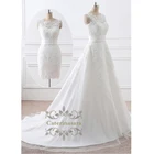 Платье невесты 2 в 1, со съемными кружевными аппликациями, короткое или длинное, со шлейфом, юбка свадебное платье