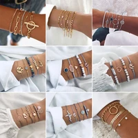 bohemian bracelet set for women shell star map lotus pineapple heart natural stone beads chains bangle boho jewelry