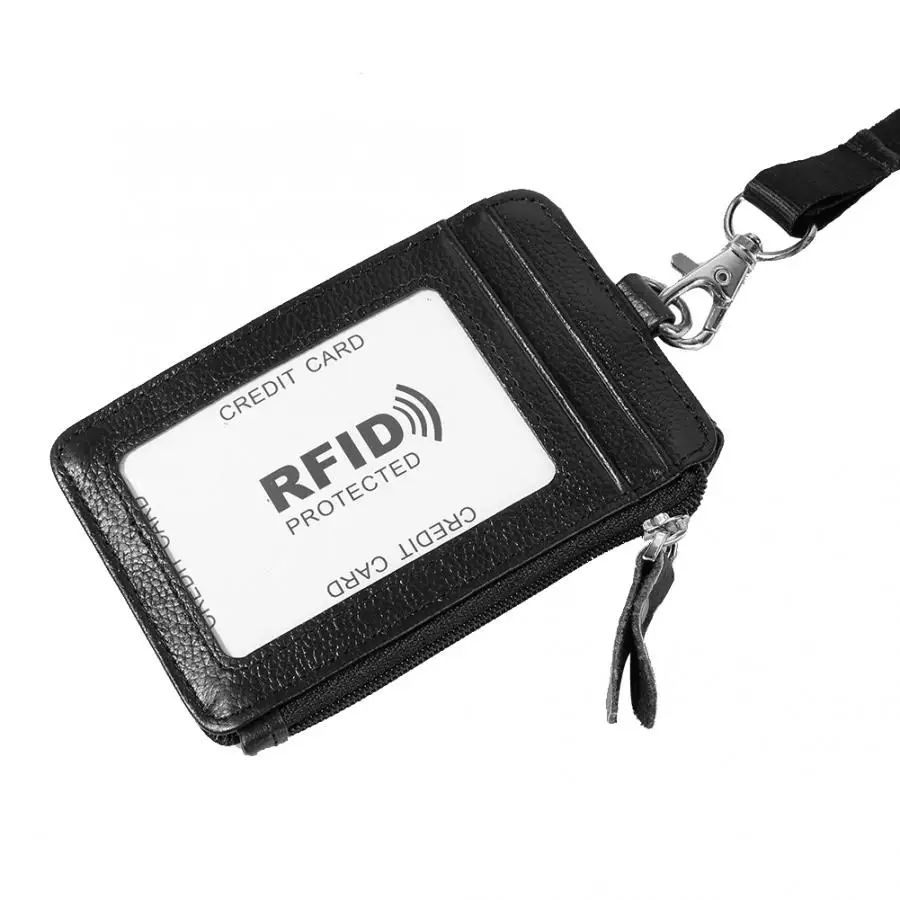 RFID значок с блокировкой карт бумажник из воловьей кожи вертикальный шнурок