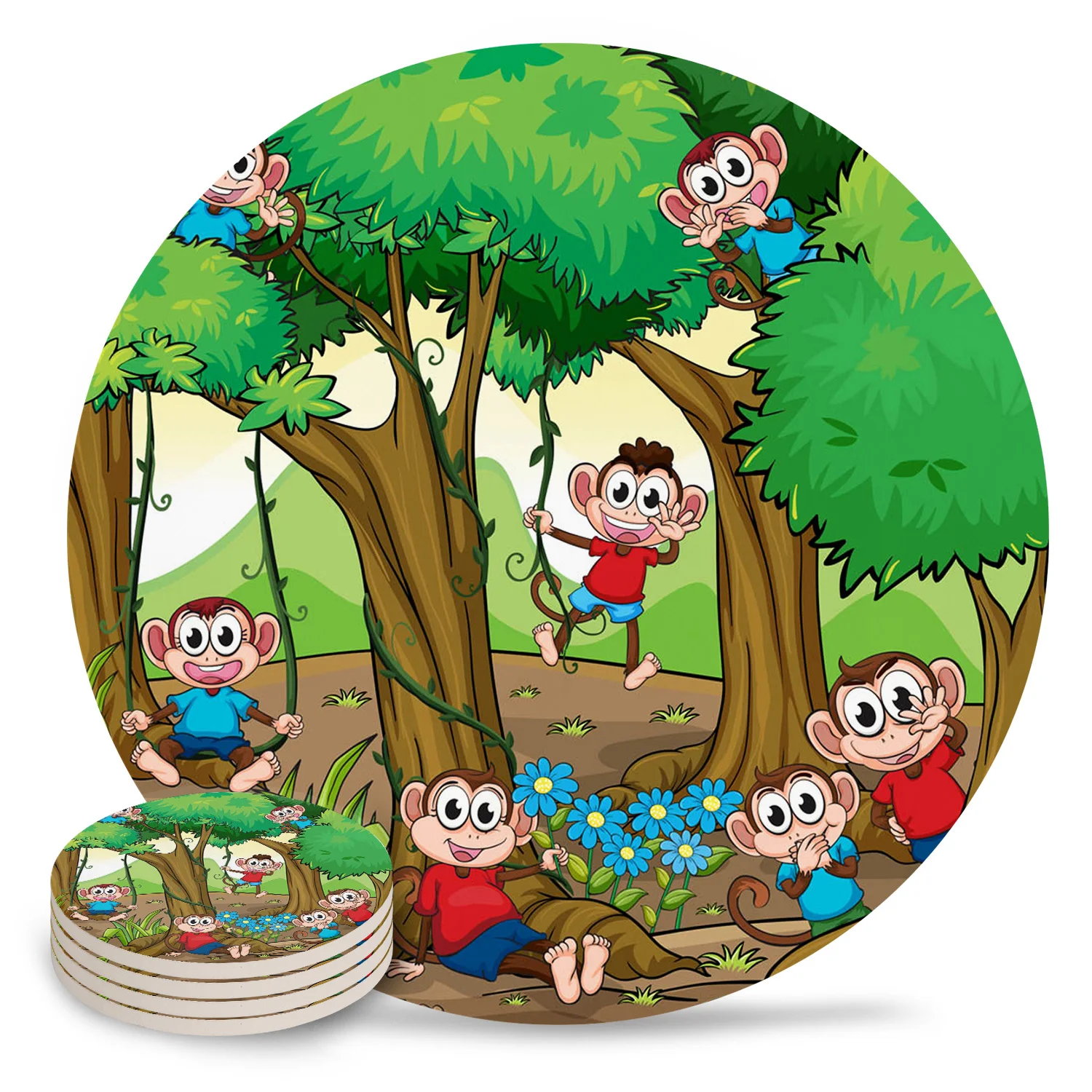 Обезьяна животных ротанга деревья листья зеленый лес салфетки керамические