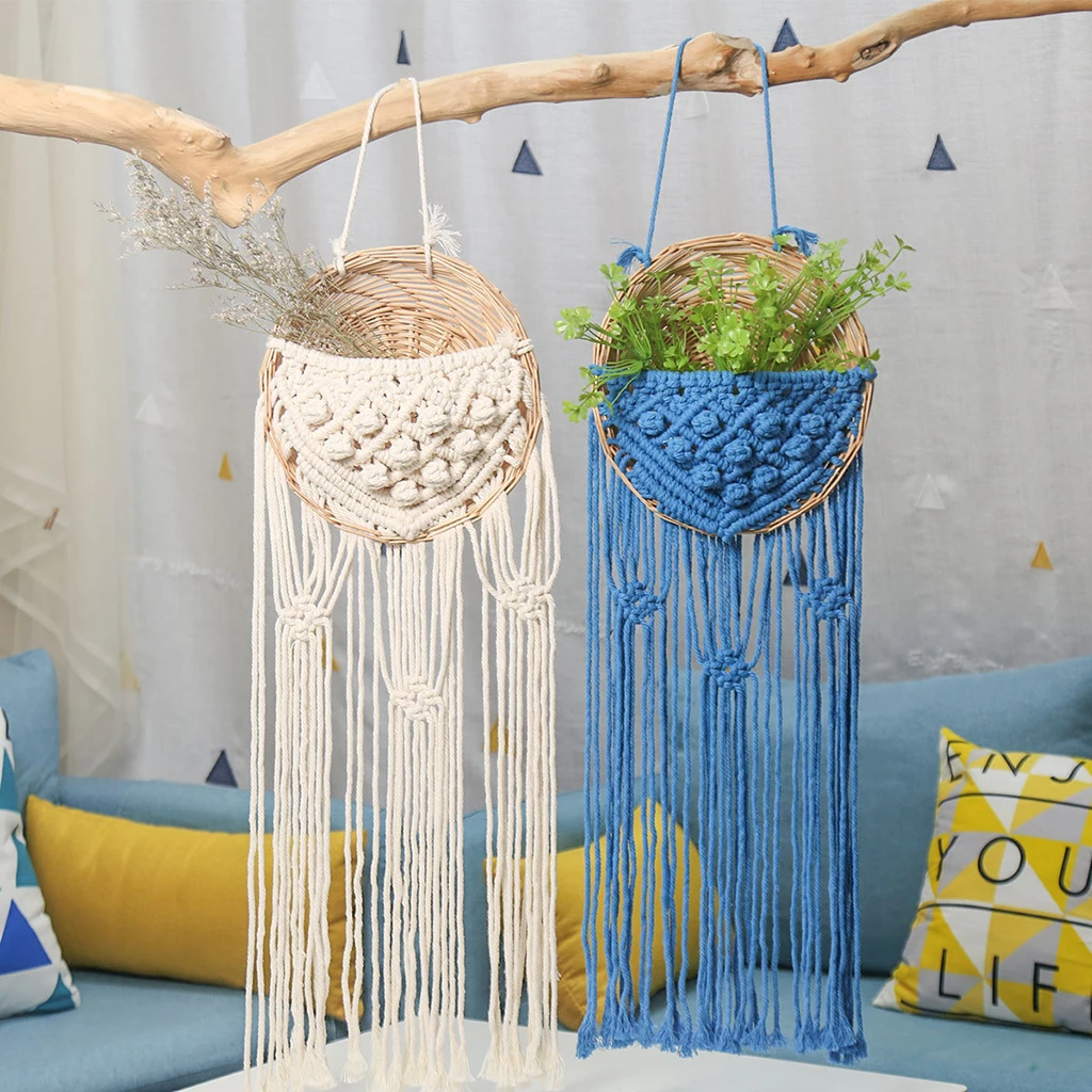 

Woven Plant Pot Tapestry Tassel Wall Hanging Net Basket Holder Bedroom Decor