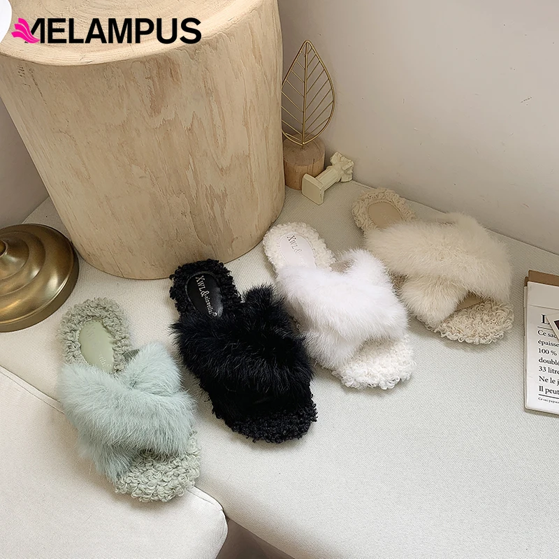 Женские тапочки с ворсом коллекция 2019 года сезон осень-зима Новинка из кроличьей