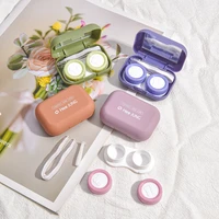 mini square candy color contact lens case with mirror portable women contact lenses container for travel eyes box contact lens