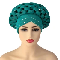 ready to wear african headties hat luxurious diamonds ladies turban bonnet wedding autogele female head wraps turbante mujer