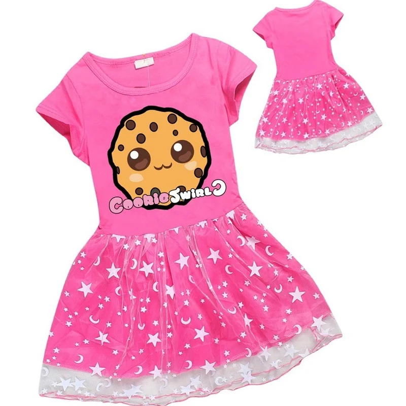 Vestido de princesa para ni&ntilde;as, camiseta plisada con dibujo animado de remolino de galletas, para fiesta de cumplea&ntilde;os y verano-0
