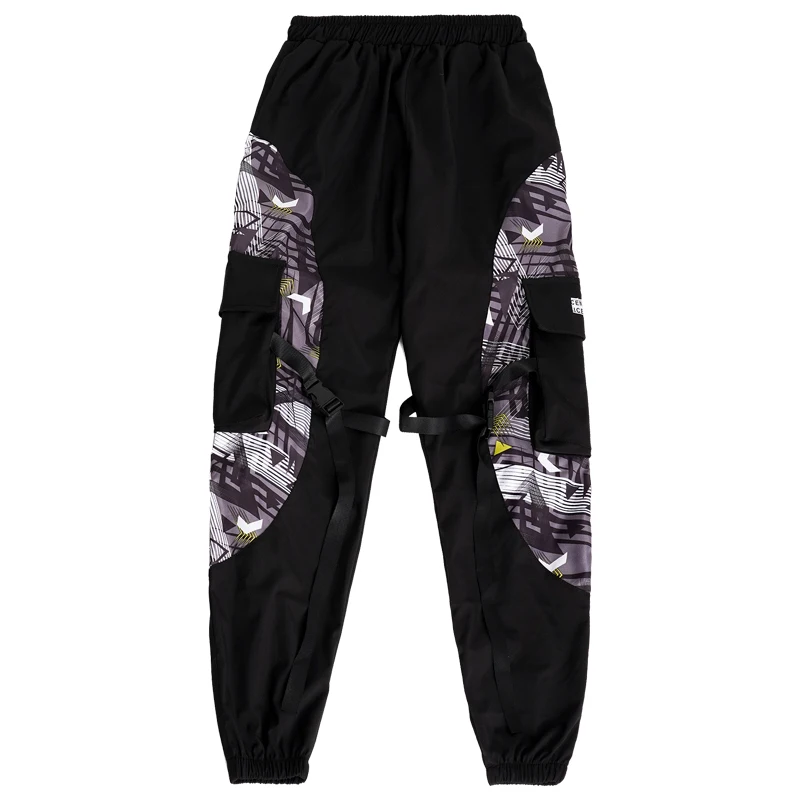 

New Brand Fashion Hip Hop Streetwear Men's Splice Patchwork Trousers Side Pockets Joggers Pants Casual Bottom-tied Sweatpants