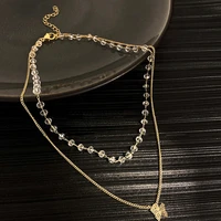 charming elegant butterfly crystal double layer chain necklace for women jewelry high quality accessories supernatural ins hot