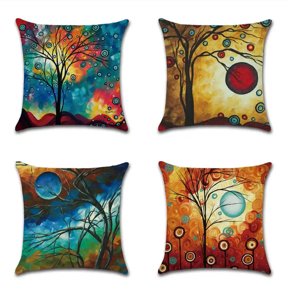 

Abstract Style Linen Oil Painting Tree Sofa Decorative Cushion Cover Pillow Pillowcase 45*45 Home Decor Pillow Cover