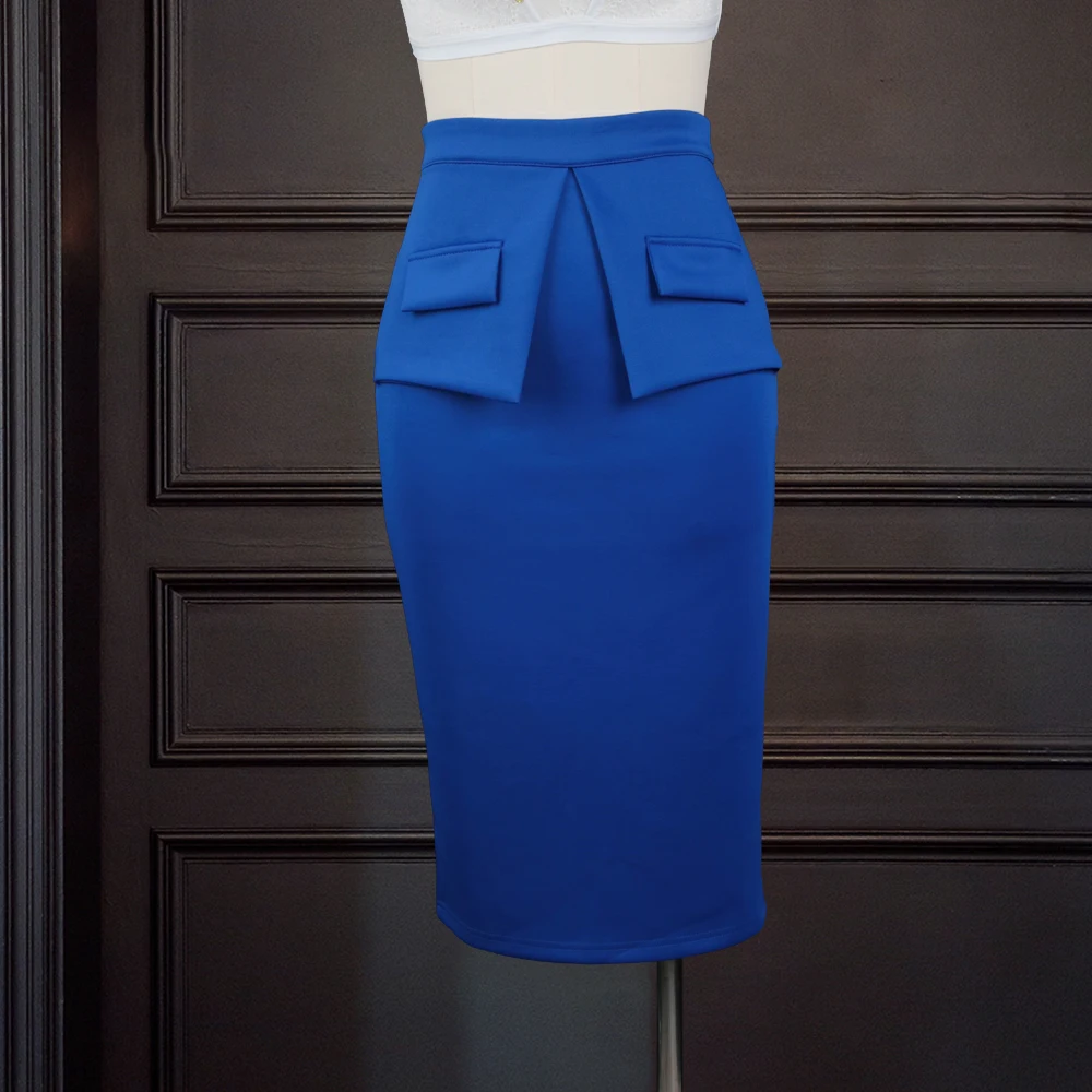 

Pencil Skirt High Waist Skinny Classy Elegant Office Ladies Workwear Package Hip Fake Pockets Skirts Womens Midi 2020 Autumn New