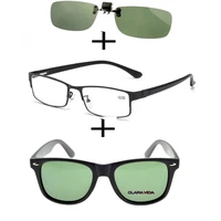 3pcsrectangular metal black business reading glasses for men women polarized sunglasses squared light sunglasses clip