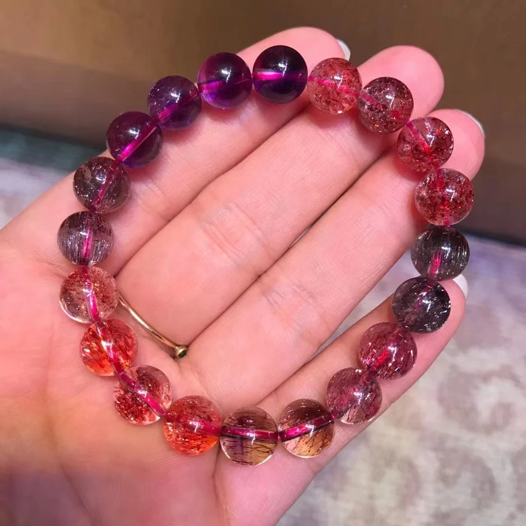 

Браслет из натурального лепидокроцита, кварц, Красный Кристалл Super 7, 9 мм, женские и мужские круглые бусины, стрейчевый драгоценный камень ...