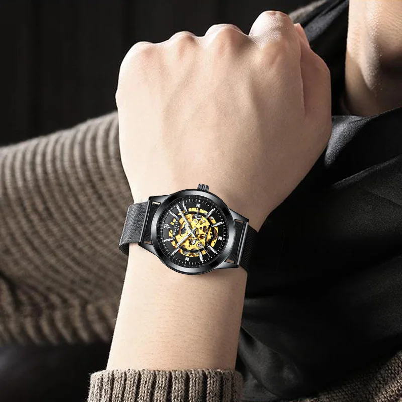 

Fashion 3D Hollow Watch Luxury Steel Watches Men Quartz Wrist Watch Clock Retro Relogio Tourbillon Waterproof Sport 2021