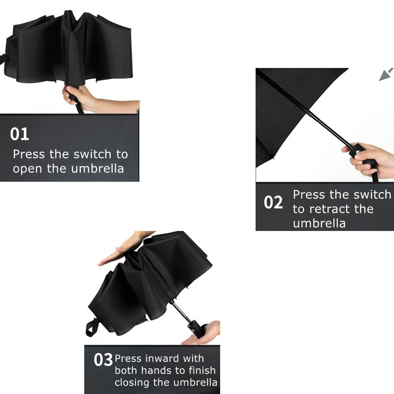 Модный черный складной мужской полностью автоматический зонт для открытия и