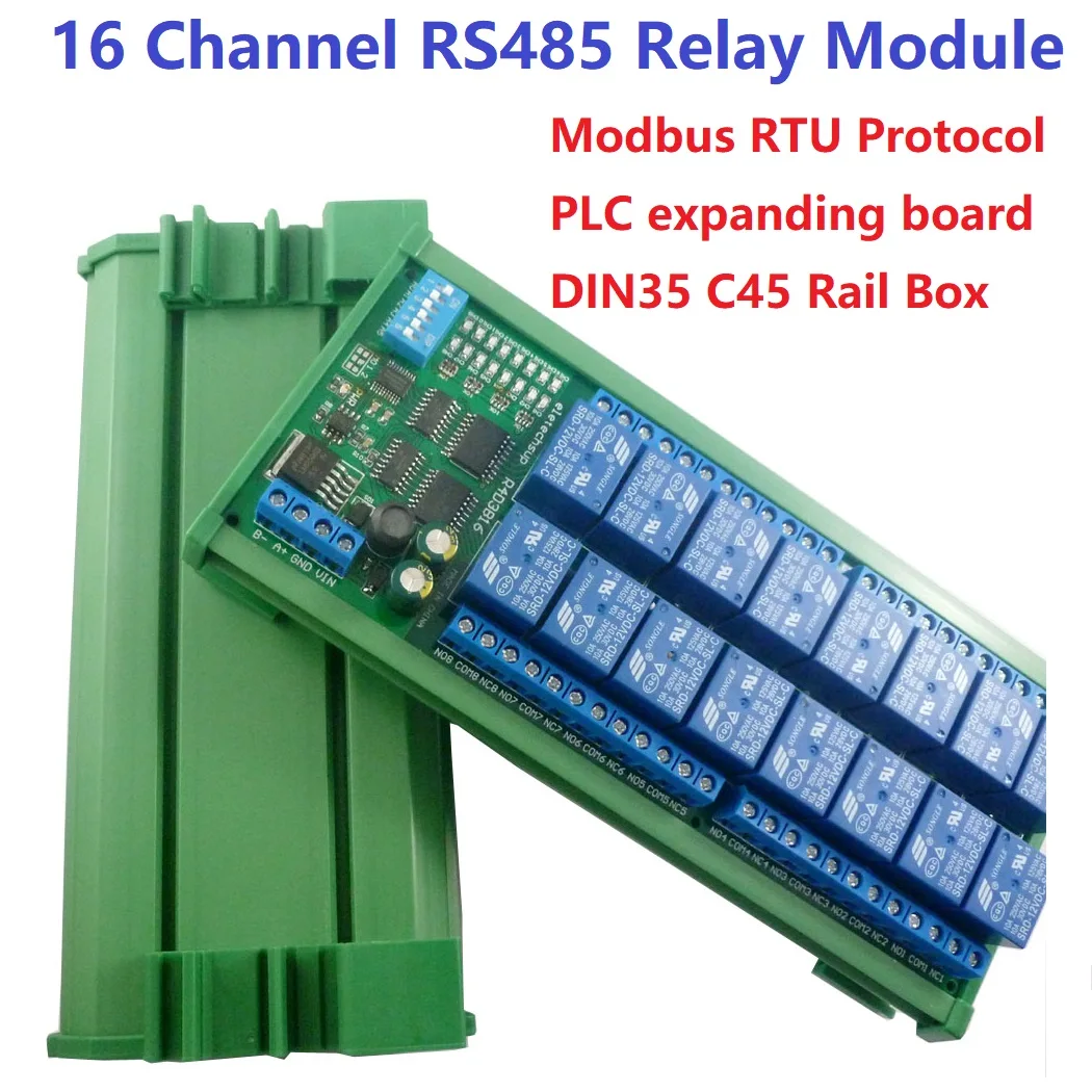 16 канальный релейный модуль 12 В 10 А DIN рейка стандартной платы RS485 Modbus