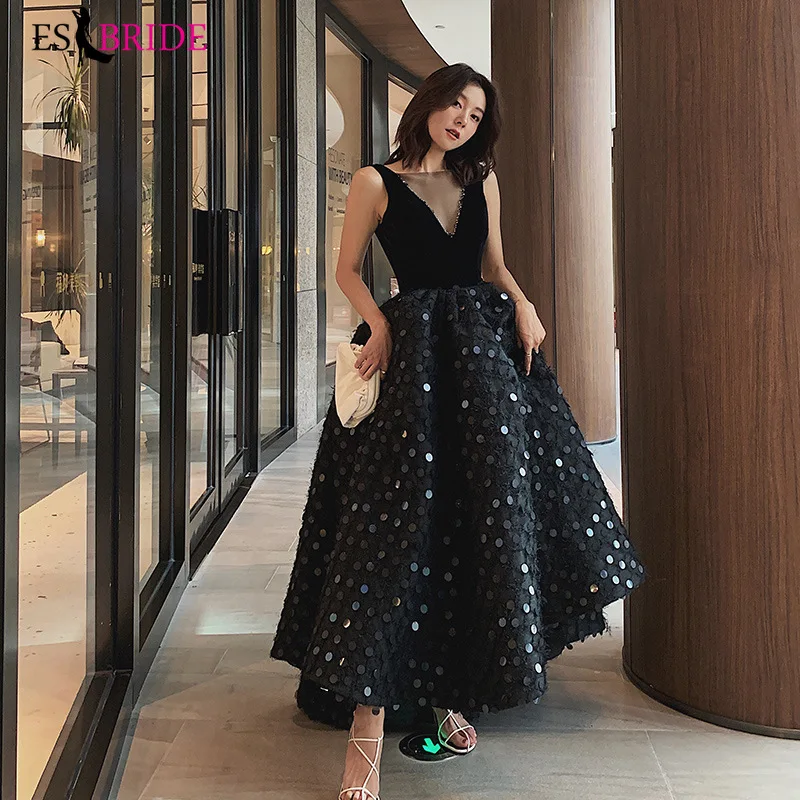 Винтажные платья для выпускного вечера Длинные ES2963 Иллюзия глубокий v образный