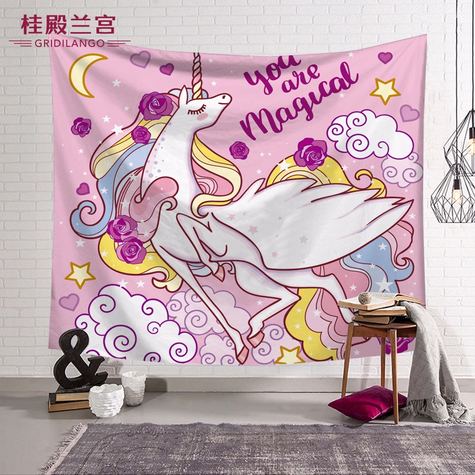 Индивидуальные Розовый Единорог гобелен настенный Фиолетовый Синий лошадь
