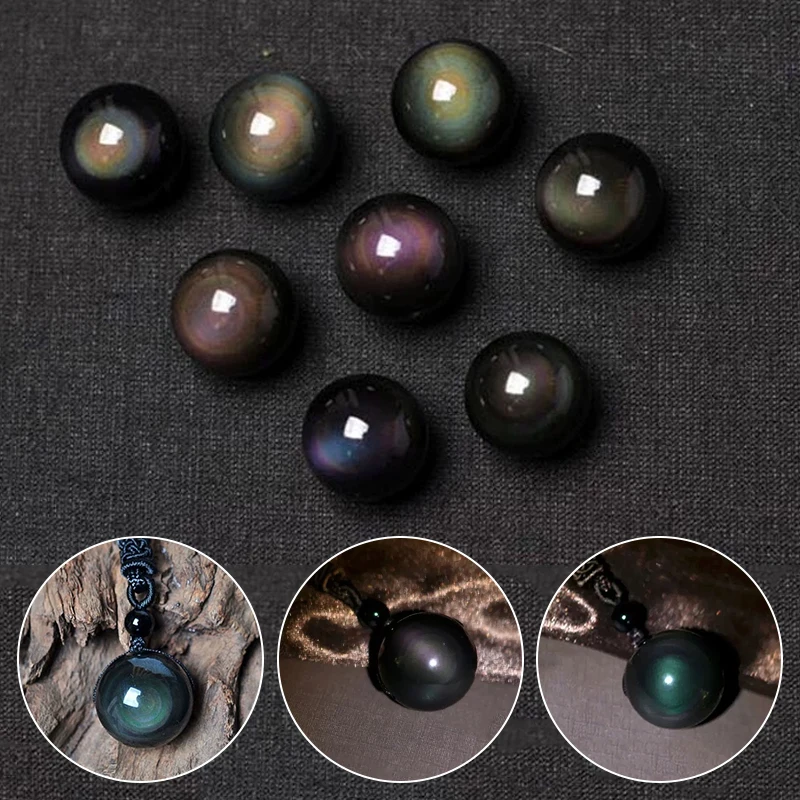 Ожерелье из натурального черного обсидиана с радужным глазом и шариком удачи