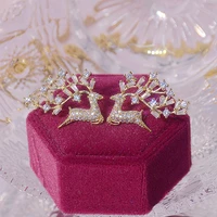 ins hot sale super exquisite crytal christmas elk earring for women aaa pave zirconia charm stud earrings birthday gift pendant