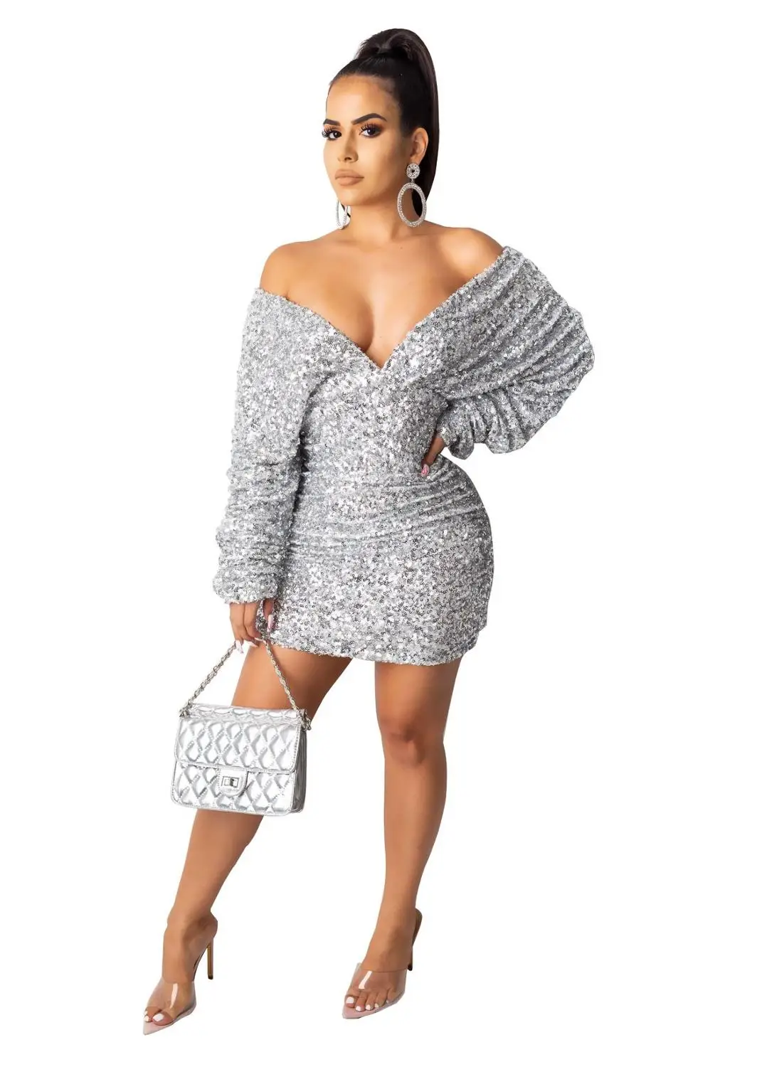 Супер блестящее расшитое блестками модное короткое платье женские вечерние
