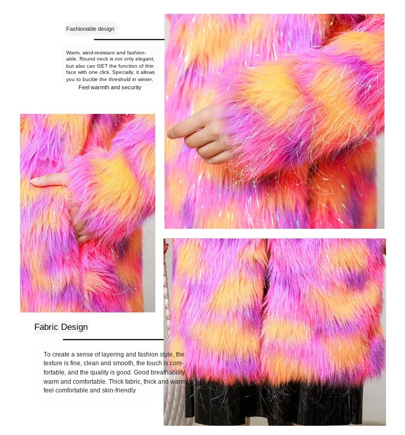 

Womens Winter Jackets Color Cotton-padded Thickened Long Plush Thick Warm Faux Fur Coat Outerwear Coats Women's O-Neck Pockets