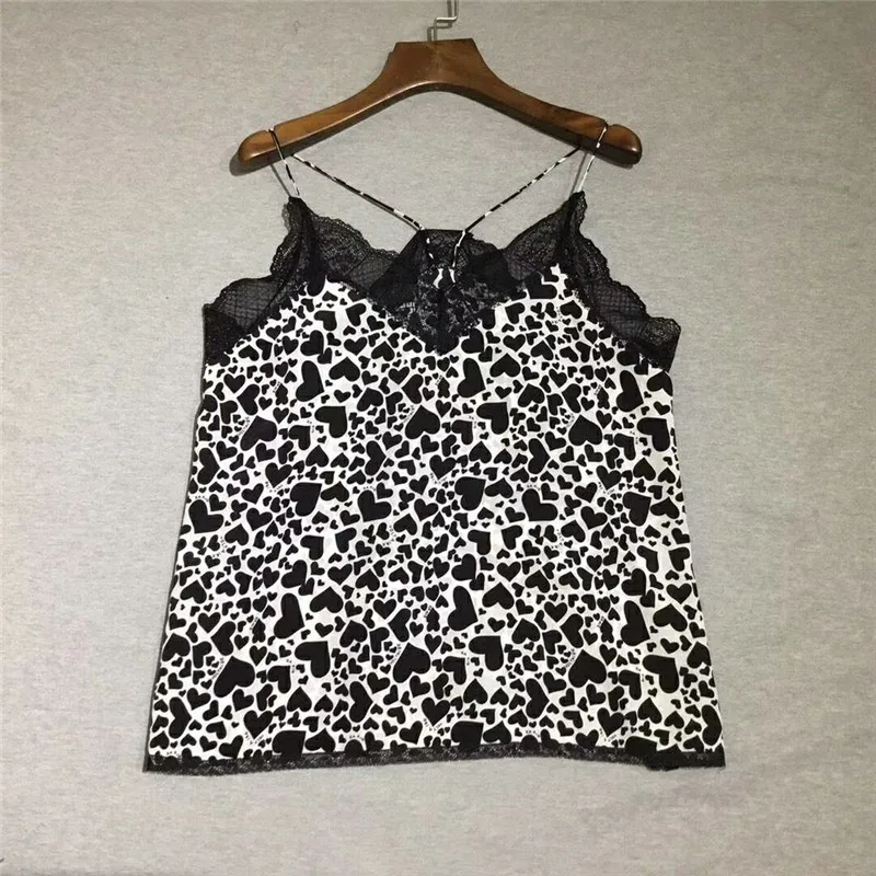 Женский кружевной топ с сердечками v образным вырезом и тонкими бретельками