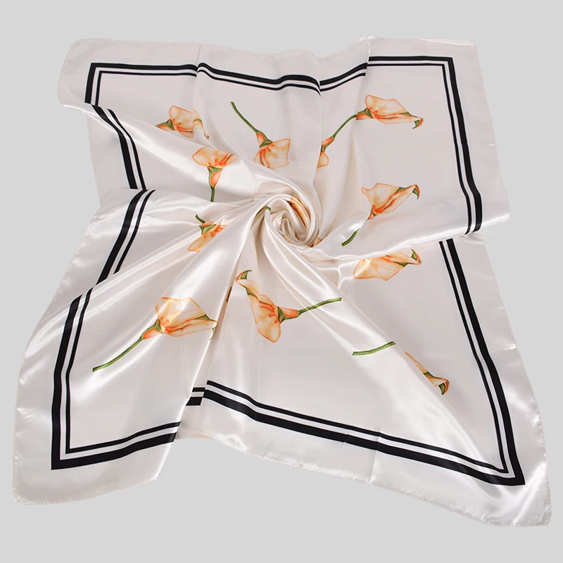 [BYSIFA] Новый бежево белый шелковый шарф шаль женская элегантная осенне зимняя