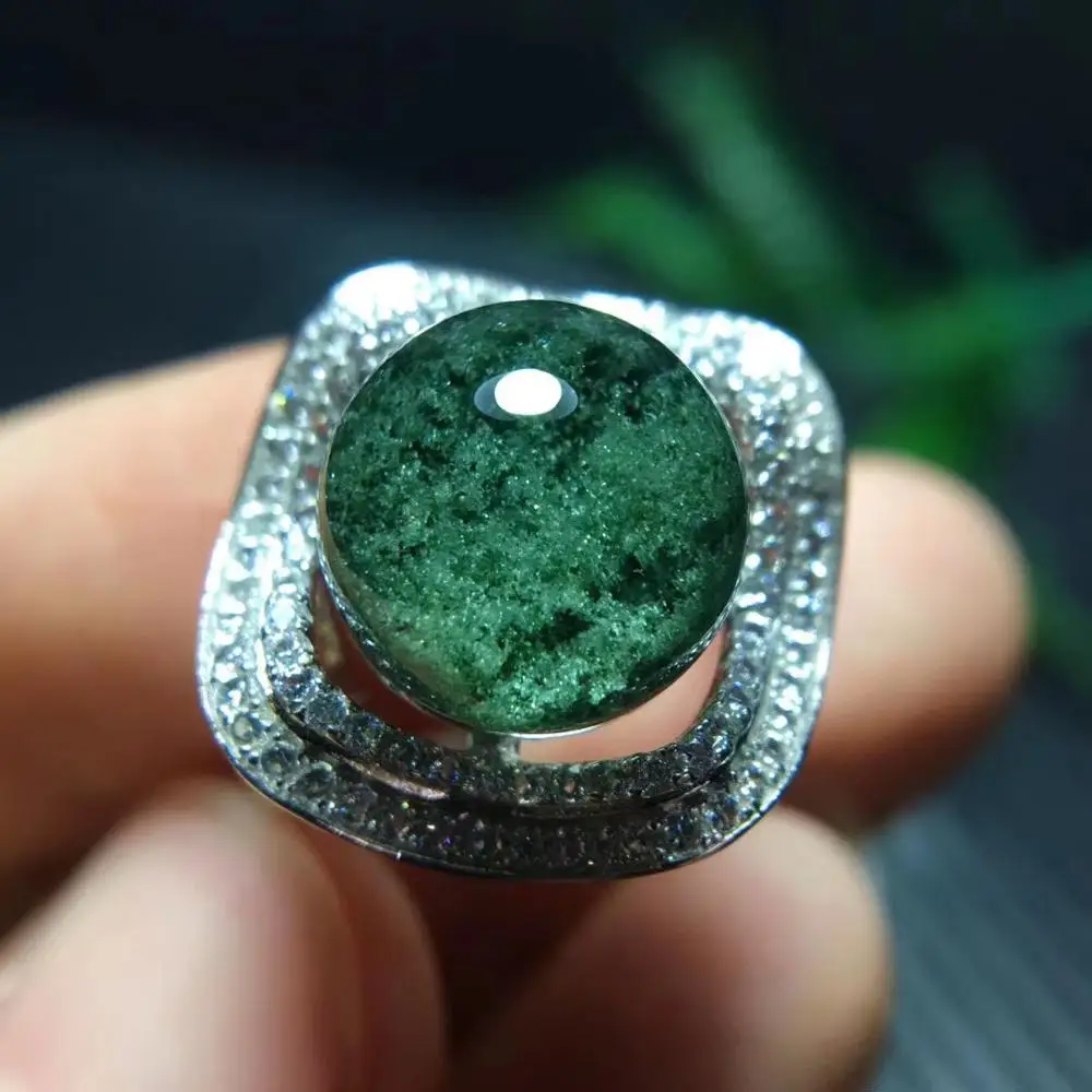 Натуральный зеленый фантомный кварцевый кристалл регулируемое кольцо серебро 925