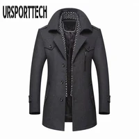 winter wool coat men new fashion middle long scarf collar cotton padded thick warm woolen coats male trench coat overcoat