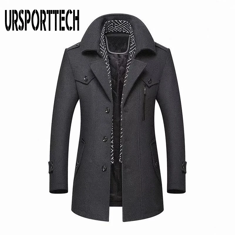 Зимнее шерстяное пальто для мужчин новое модное длинное средней длины с