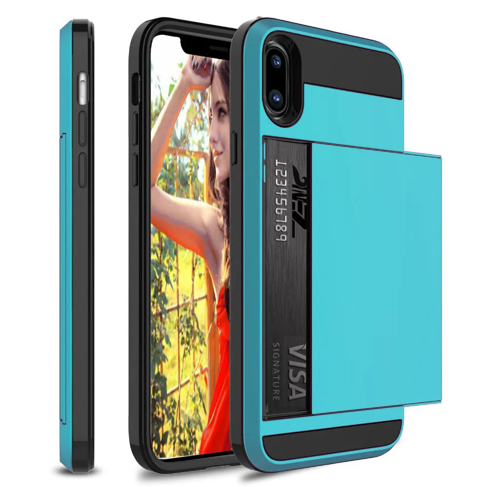 Sky Blue Гибридный защитный чехол для iPhone 8, 7, 6, 6S Plus, кошелек, чехол держатель для карт, противоударный резиновый бампер, чехол для iPhone X, 10, 6, 6 S, чехол - Цвет: Sky Blue