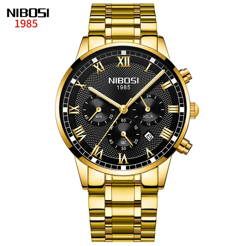 NIBOSI Sport Gold Quartz Men Watches New Luxury Casual Watch for Men Chronograph Waterproof Wristwatch Relogio Masculino 2339