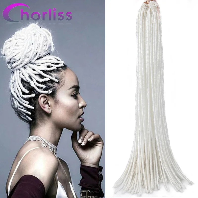 Chorliss Soft Dreadlocks Hair Extensions 20"(56cm) Synthetic Crochet Braids Single Ends Dread Hair White 24strands/ 1pc 100g