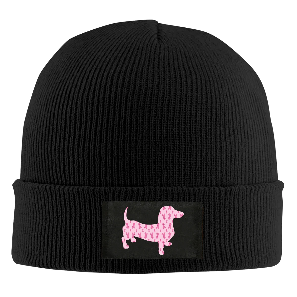 

Breast Cancer Awareness Dachshund Beanie Hats For Men Women With Designs Winter Slouchy Knit Skull Cap