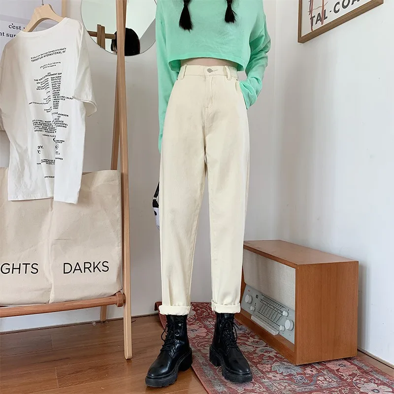 GUUZYUVIZ Red Jeans Woman Mom Loose Plus Size Autumn Winter Denim Pants Harem Chic Ladies Trousers High Waist | Женская одежда