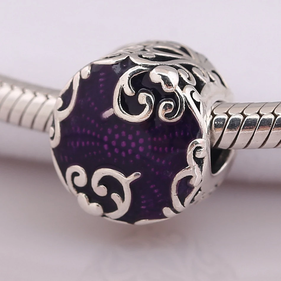 

Authentic S925 Silver Bead Purple Enamel Regal Beauty Charm fit Lady Bracelet Bangle DIY Jewelry