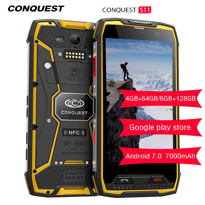 Original Conquest S11 IP68 прочный смартфон 6 ГБ + 128 ГБ/4 Гб 64 Octa Core 7000 мАч отпечатков пальцев/Face
