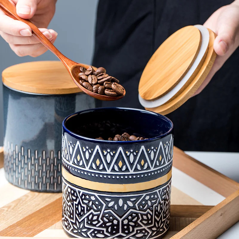 

Creative ceramic large airtight jar with lid moisture-proof storage jar household tea cans multigrain storage jars coffee cans