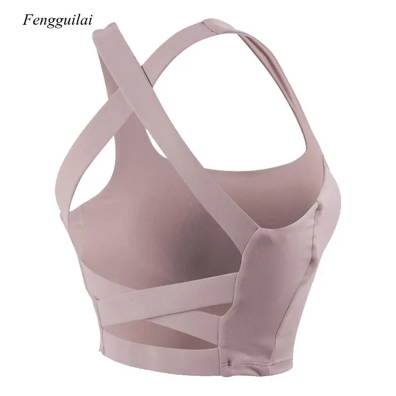 

New Sports Vest Women's Running Cross Open Back Underwear Shockproof Gathered Fitness Bra Top