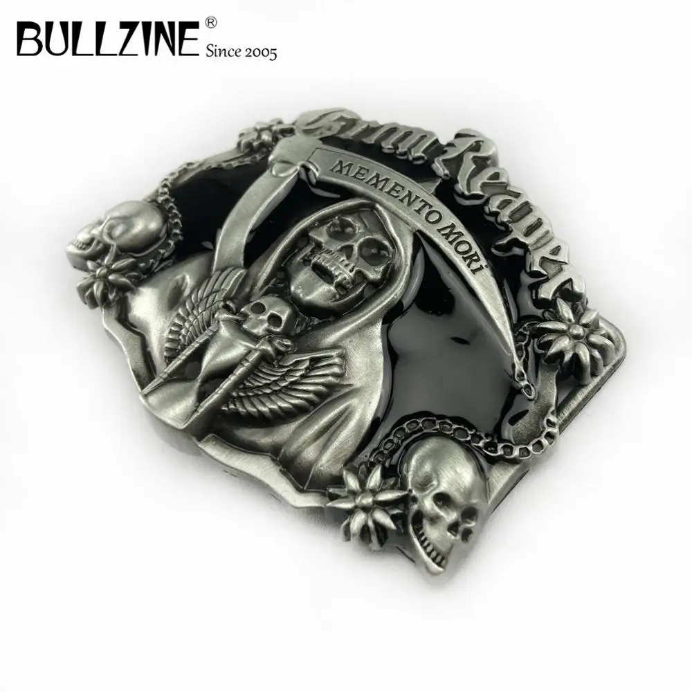 Пряжка для ремня Bullzine из цинкового сплава с черепом черной эмалью Оловянная