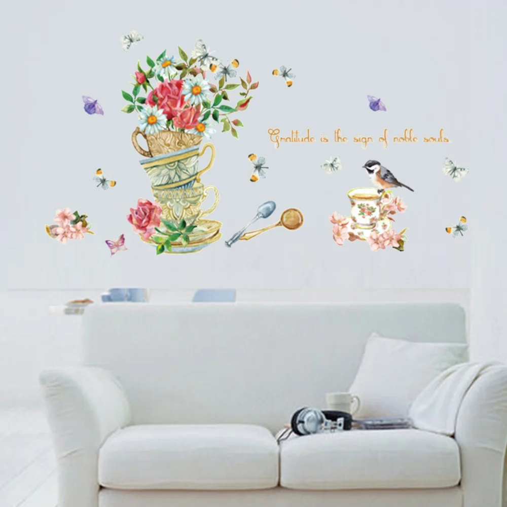

Creative Flower Bird Wall Stickers Vinyl DIY Art Mural for Living Room Bedroom Kitchen Glass Window Decoration Sticker