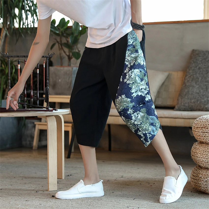 

Summer New Japanese Traditional Clothes Crane Waves Printing Trousers Men Casual Pants Fashion Harajuku Streetwear Plus Size