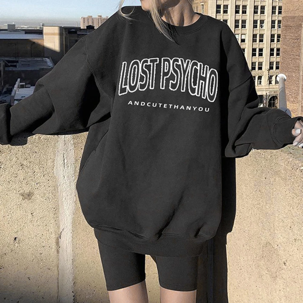 Женские толстовки с надписью черная уличная одежда Свитшот оверсайз