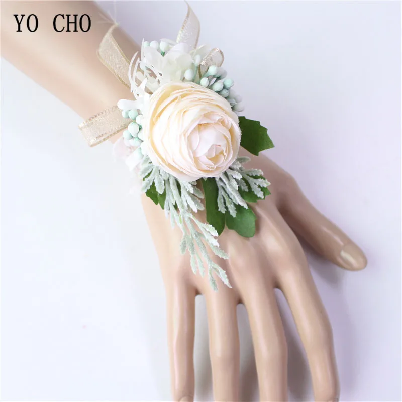wrist corsage-H YO CHO мужской корсаж Свадебный цветок на запястье шампанское бордовый шелковый цветок браслет Жених булавка для бутоньерки DIY Свадебные аксессуары - Цвет: wrist corsage-H