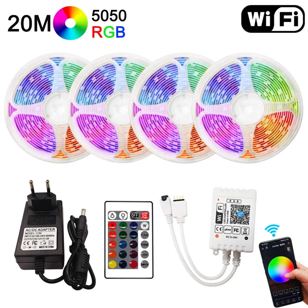 Водонепроницаемая светодиодная лента 15/20 м 5050 SMD 2835 Wi Fi RGB 5/10 м|Светодиодные ленты|