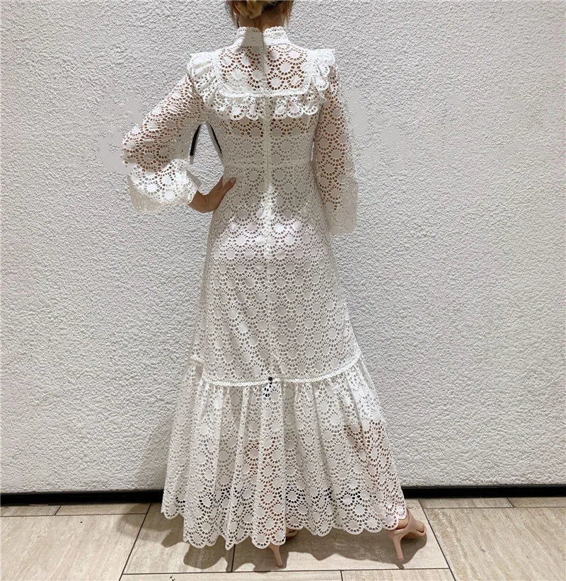 Дизайнерское женское кружевное платье для подиума 2019 винтажный воротник-стойка