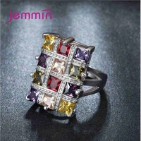 fashion 925 sterling silver ring for women wedding engagement lovers gift colorful square grid cubic zirconia deluxe jewelry