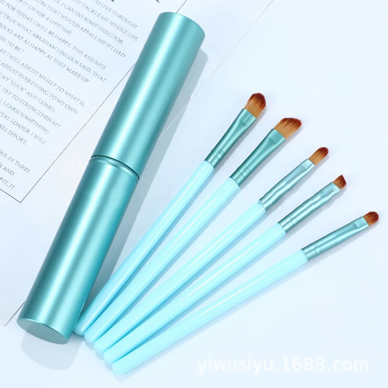 

5pcs green Thin Eyebrow Brush Eyeliner Brush Synthetic Hair Angled Sharp Fine Eye Liner Brow Brushes Cosmetic Beauty Make Up