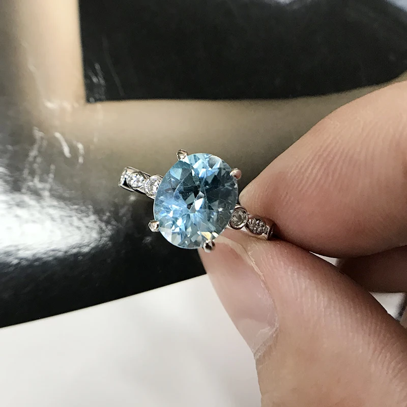 QYI роскошное кольцо из стерлингового серебра 925 пробы, 3 карата, овальное ограждение, Натуральный топаз, кольцо для женщин, 4 зубец, обручальное кольцо, драгоценные камни, кольца
