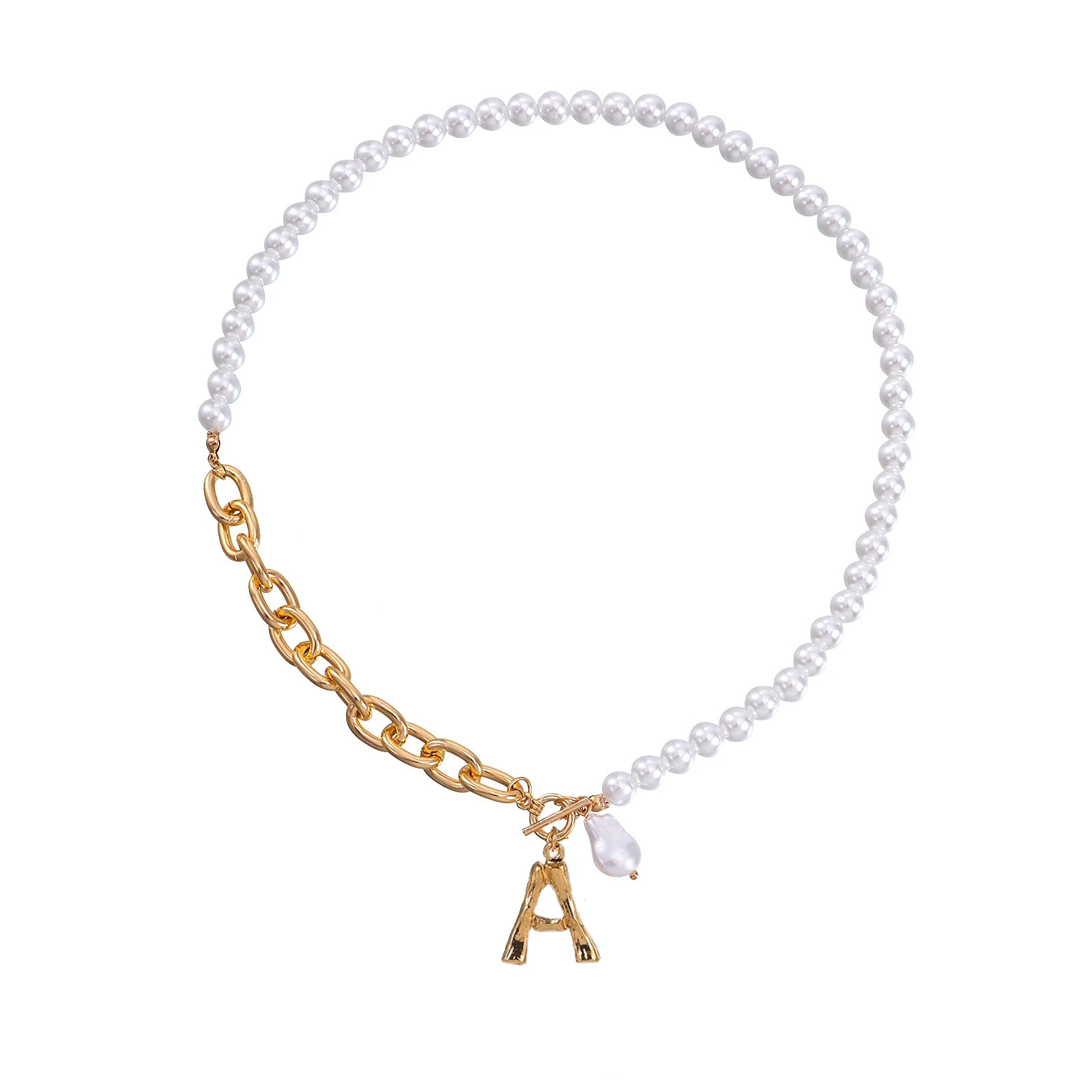 

Chain Simulated Pearl Coin Letter Pendant Necklace Punk Chunky Thick Chain Charm Necklace Jewelry for Women Accessories