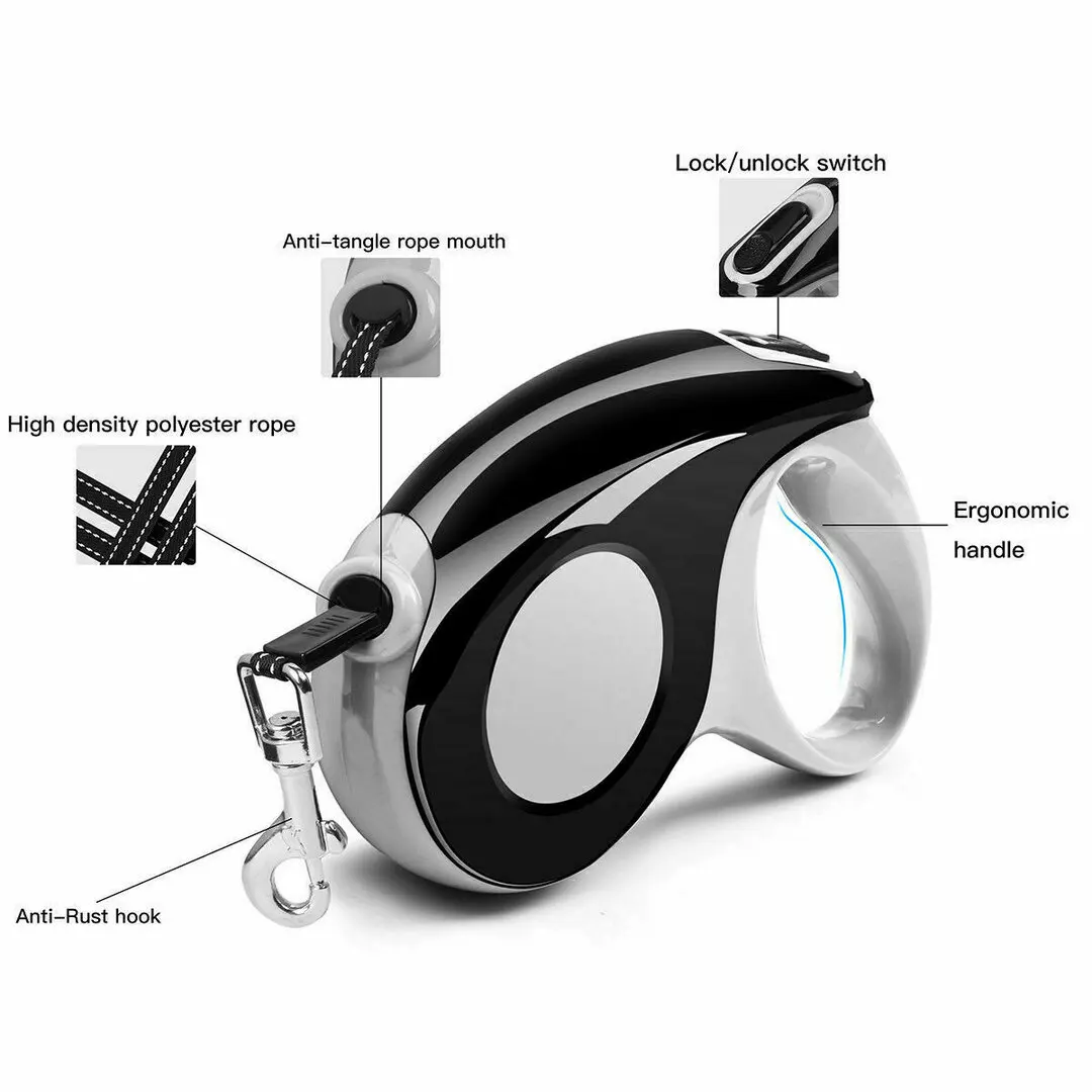 Автоматический выдвижной поводок из фибры для домашних животных светодиодная
